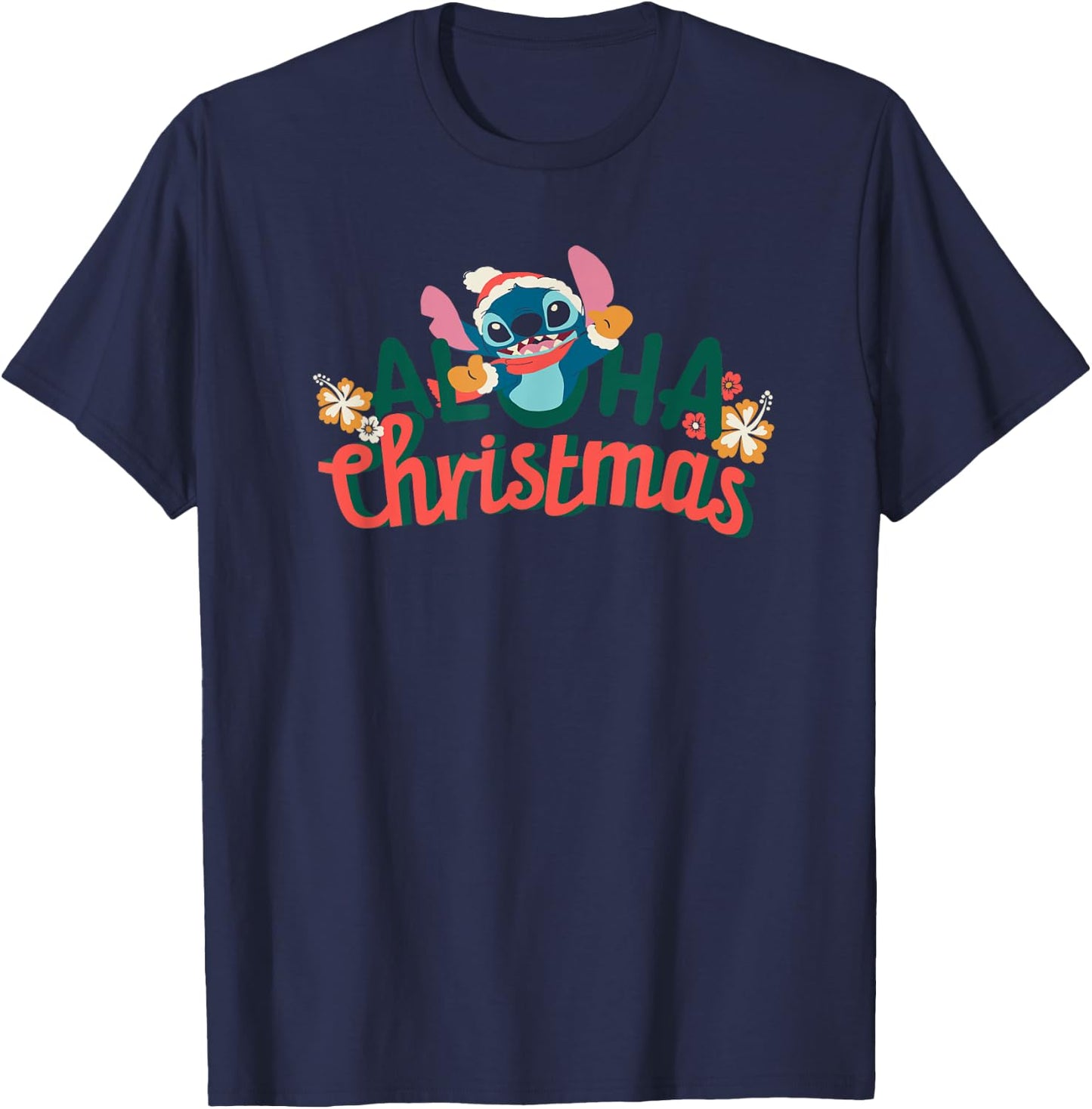 Amazon Essentials Men's Stitch Smiling Aloha Christmas , Black Graphic Print, Small T-Shirt - T-Shirt | Navy
