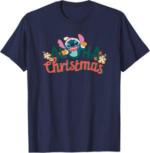 Amazon Essentials Men's Stitch Smiling Aloha Christmas , Black Graphic Print, Small T-Shirt - T-Shirt | Navy