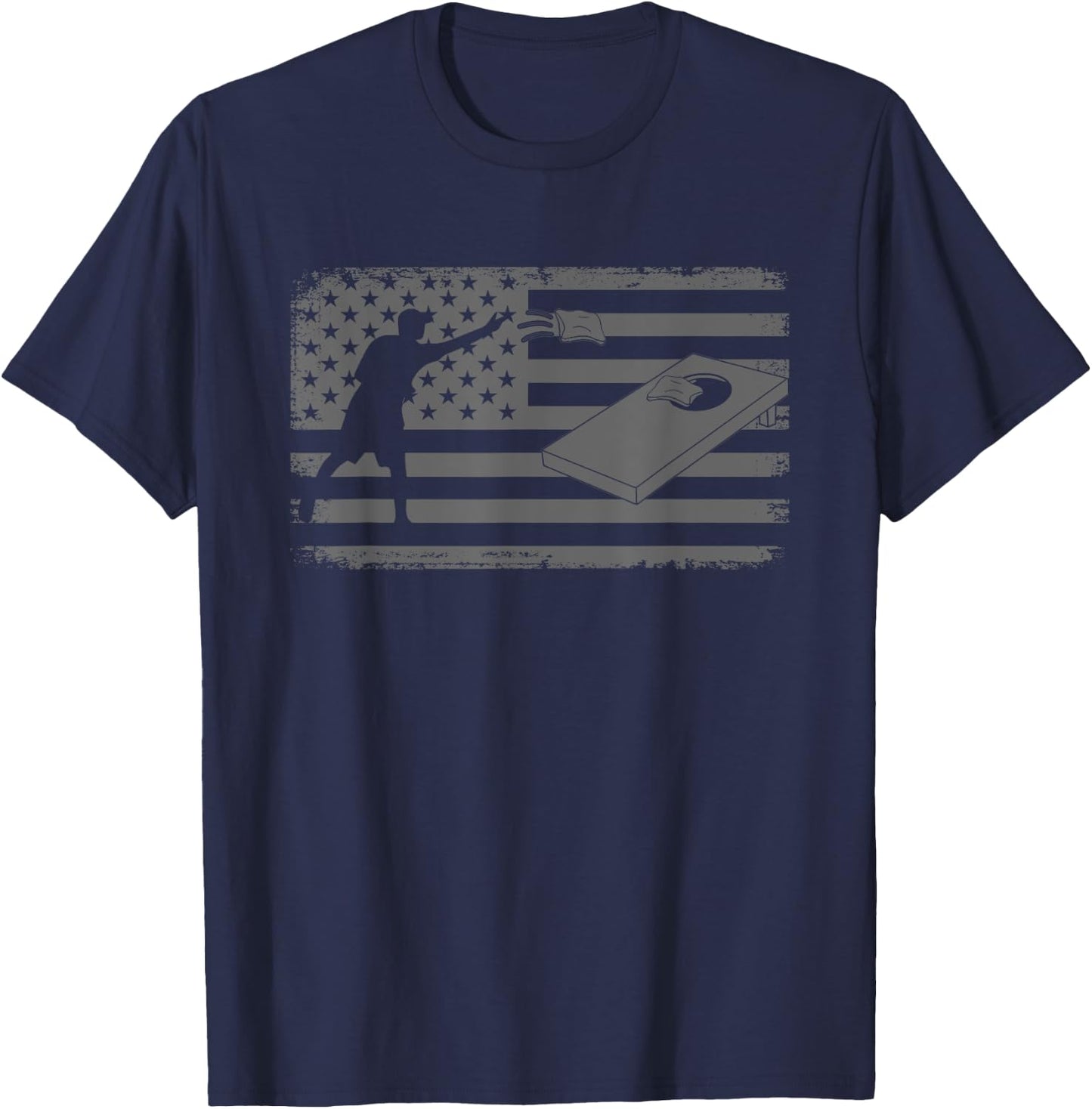 Cornhole Usa Flag Cornhole Team Bean Bag Funny Cornhole T-Shirt - T-Shirt | Navy