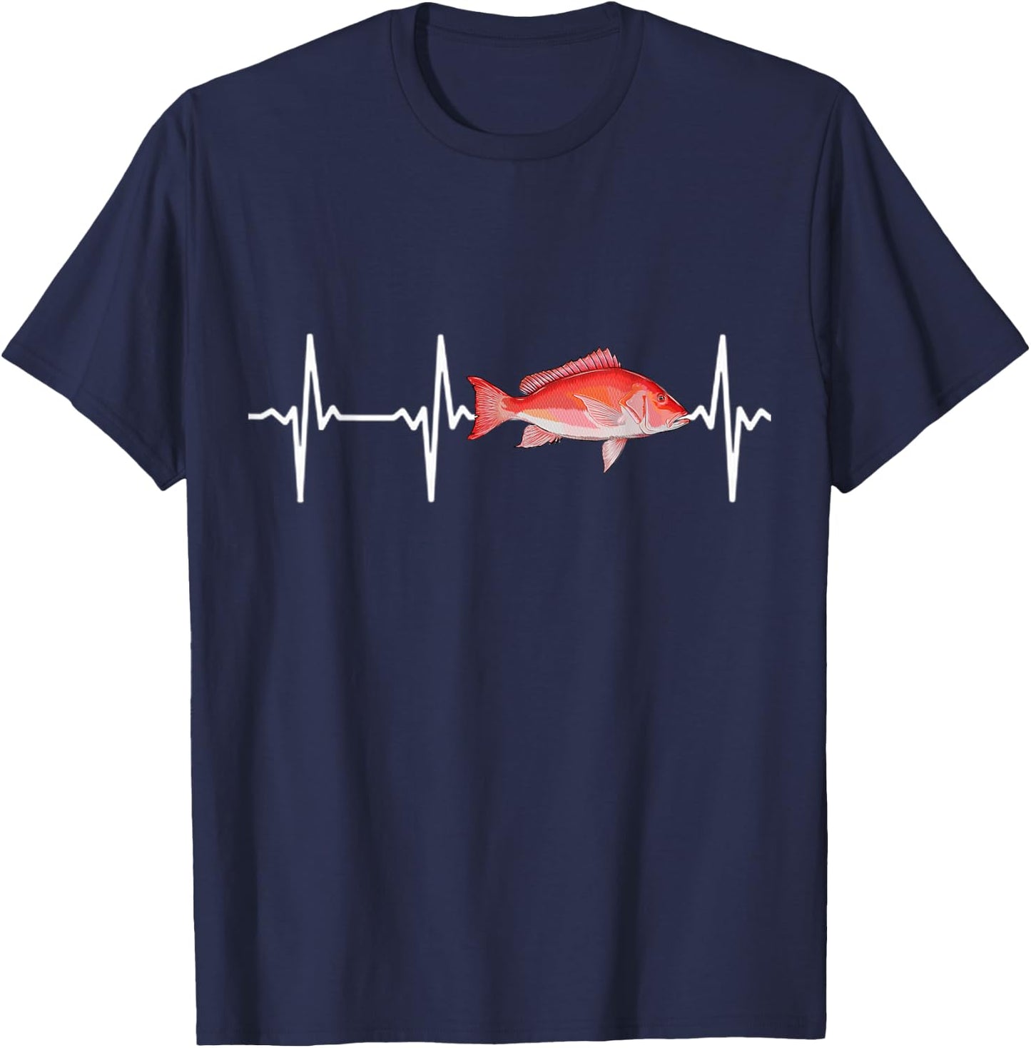 Red Snapper Heartbeat For Saltwater Fish Fishing Lovers T-Shirt - T-Shirt | Navy
