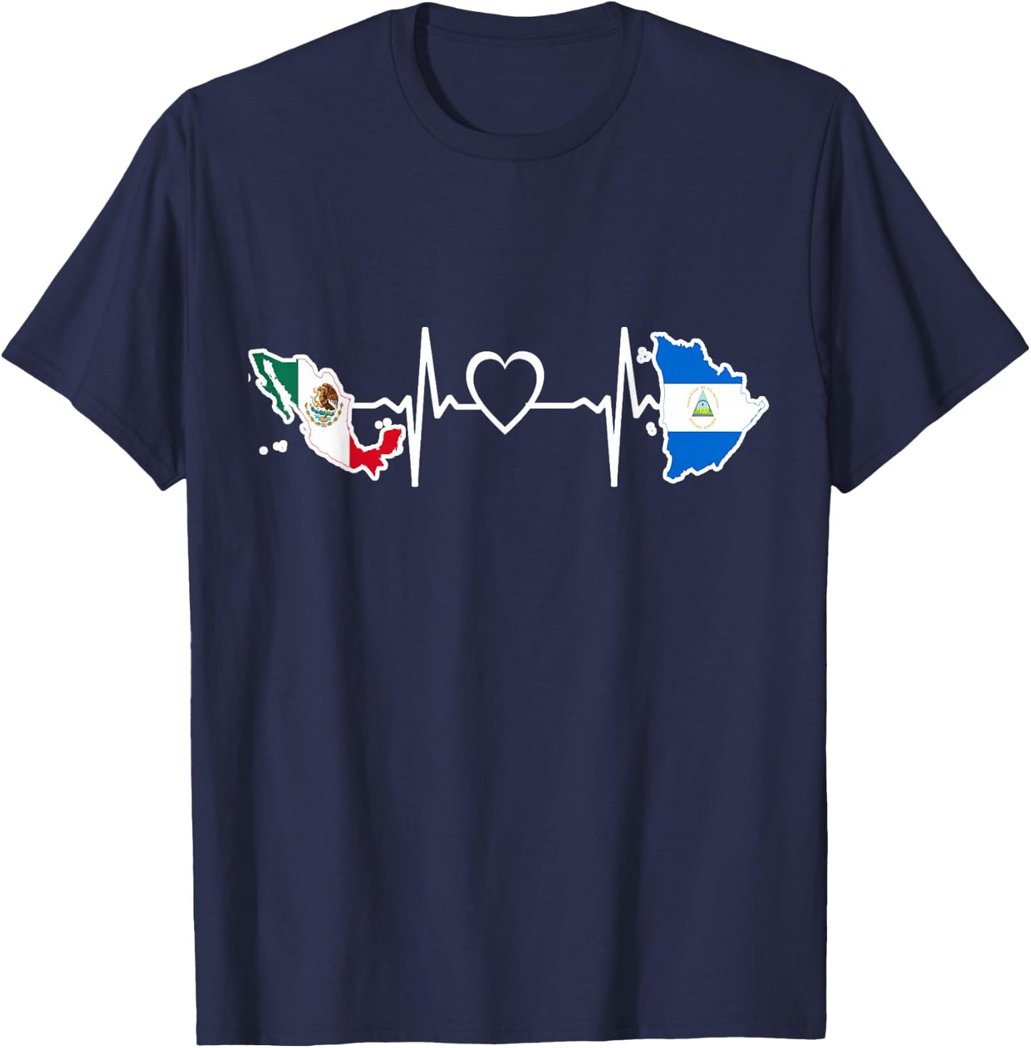 Mexico Nicaragua Flag - Mexican Nicaraguan HeartBeat T-Shirt - T-Shirt | Navy