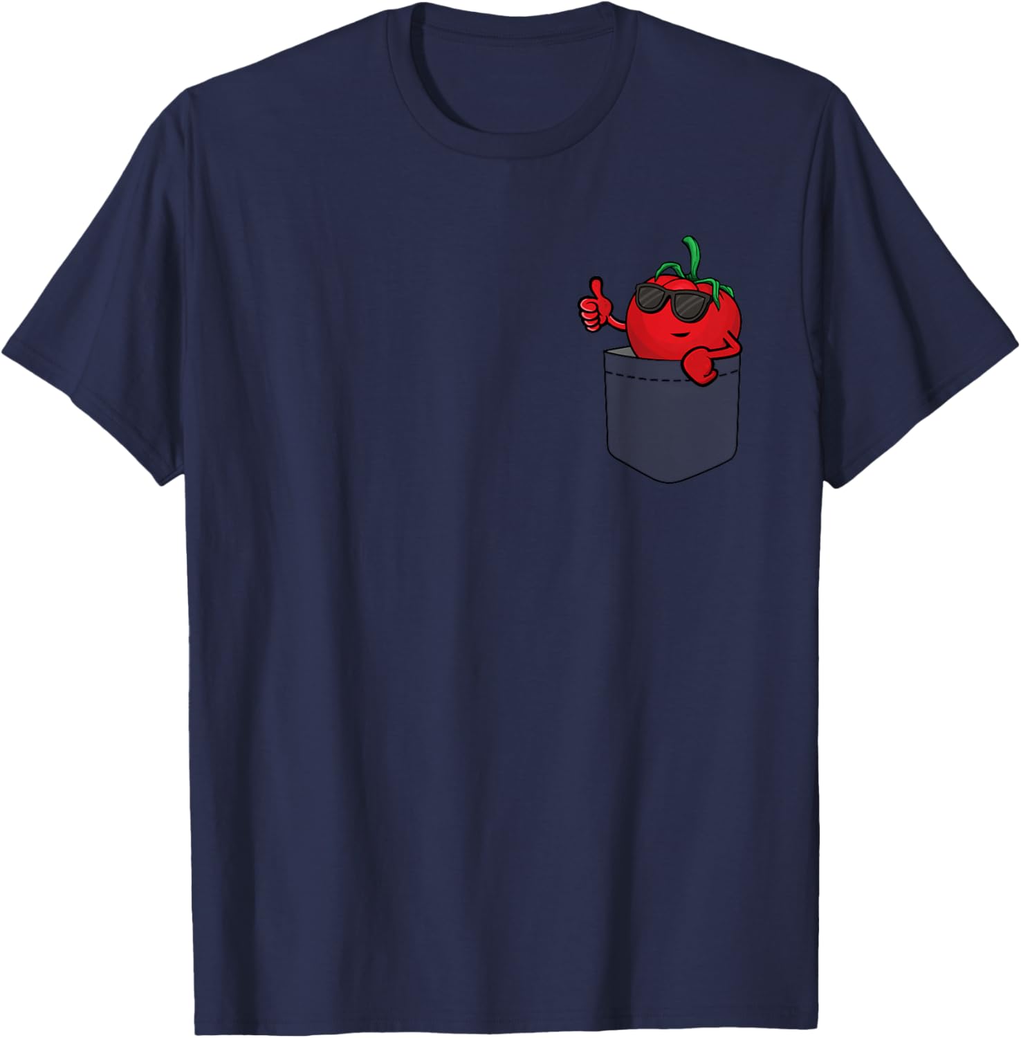 Cool tomato in pocket, peeking tomato wearing sunglasses T-Shirt - T-Shirt | Navy