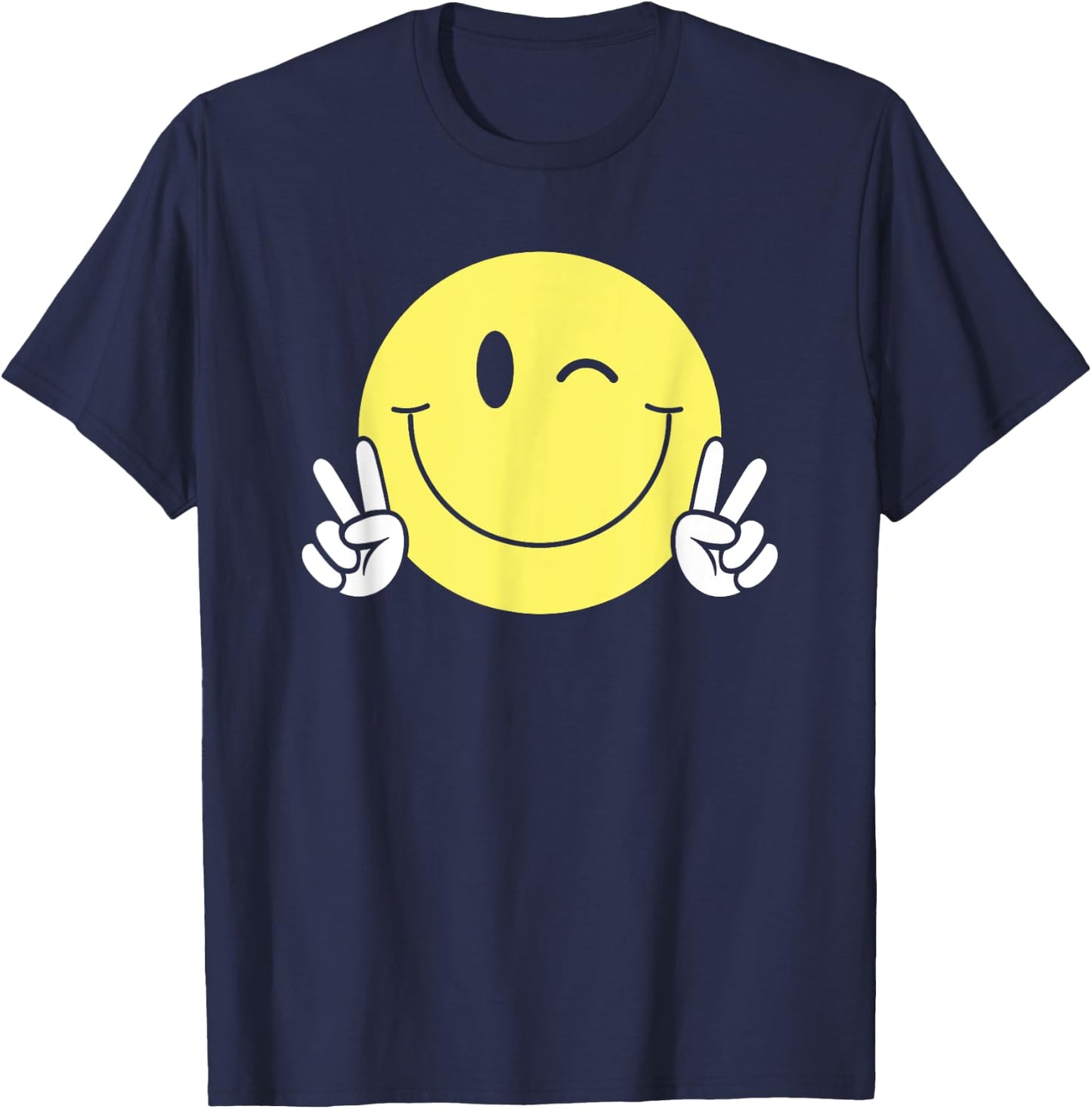 Winking Smile Face Peace Shirt Cute Happy Wink Smiling Face T-Shirt - T-Shirt | Navy