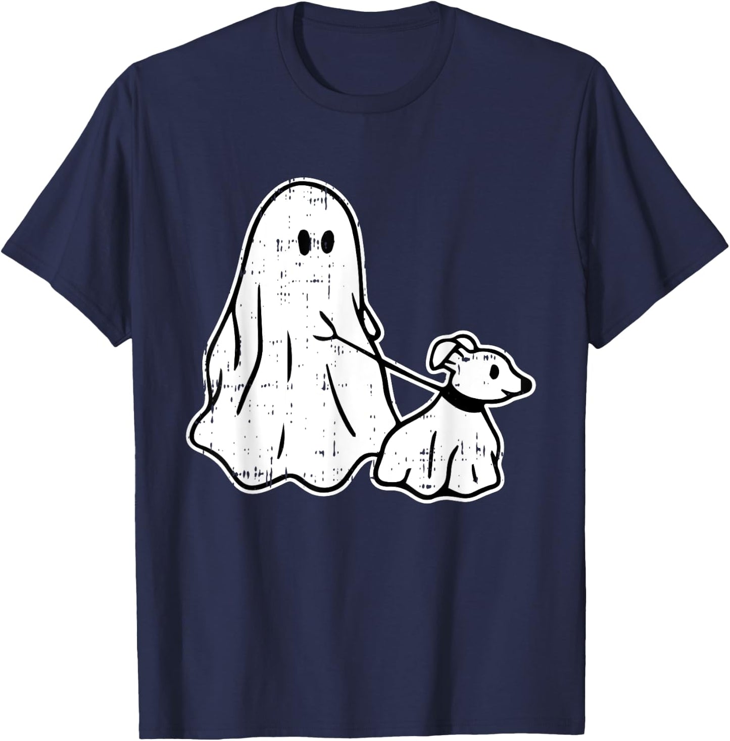 Ghost Holding Puppy Dog Halloween Costume Ghoul Doggie Women Kids T-Shirt - T-Shirt | Navy