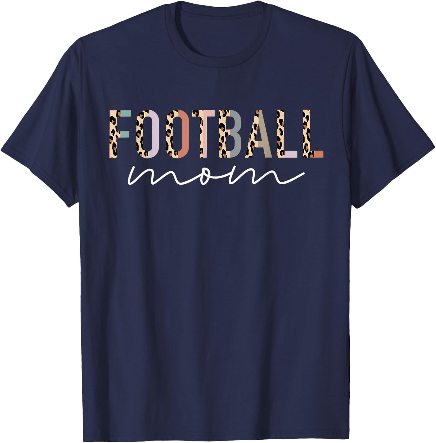 Football Mom Gifts Leopard Print Football Mama Mother's Day T-Shirt - T-Shirt | Navy