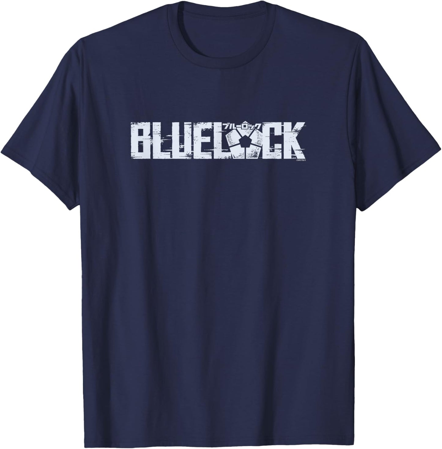 Blue Lock Official Epic Bold Distressed Glitch Chest Logo T-Shirt - T-Shirt | Navy
