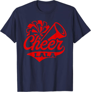 Cheer Lala Biggest Fan Black And Red Pom Pom T-Shirt - T-Shirt | Navy