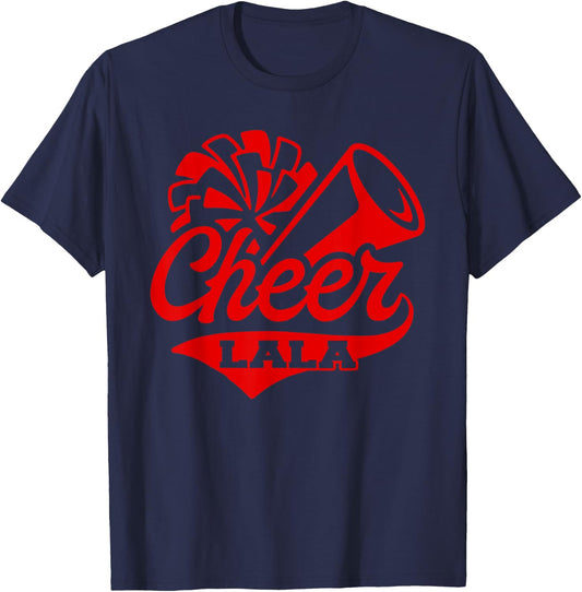 Cheer Lala Biggest Fan Black And Red Pom Pom T-Shirt - T-Shirt | Navy