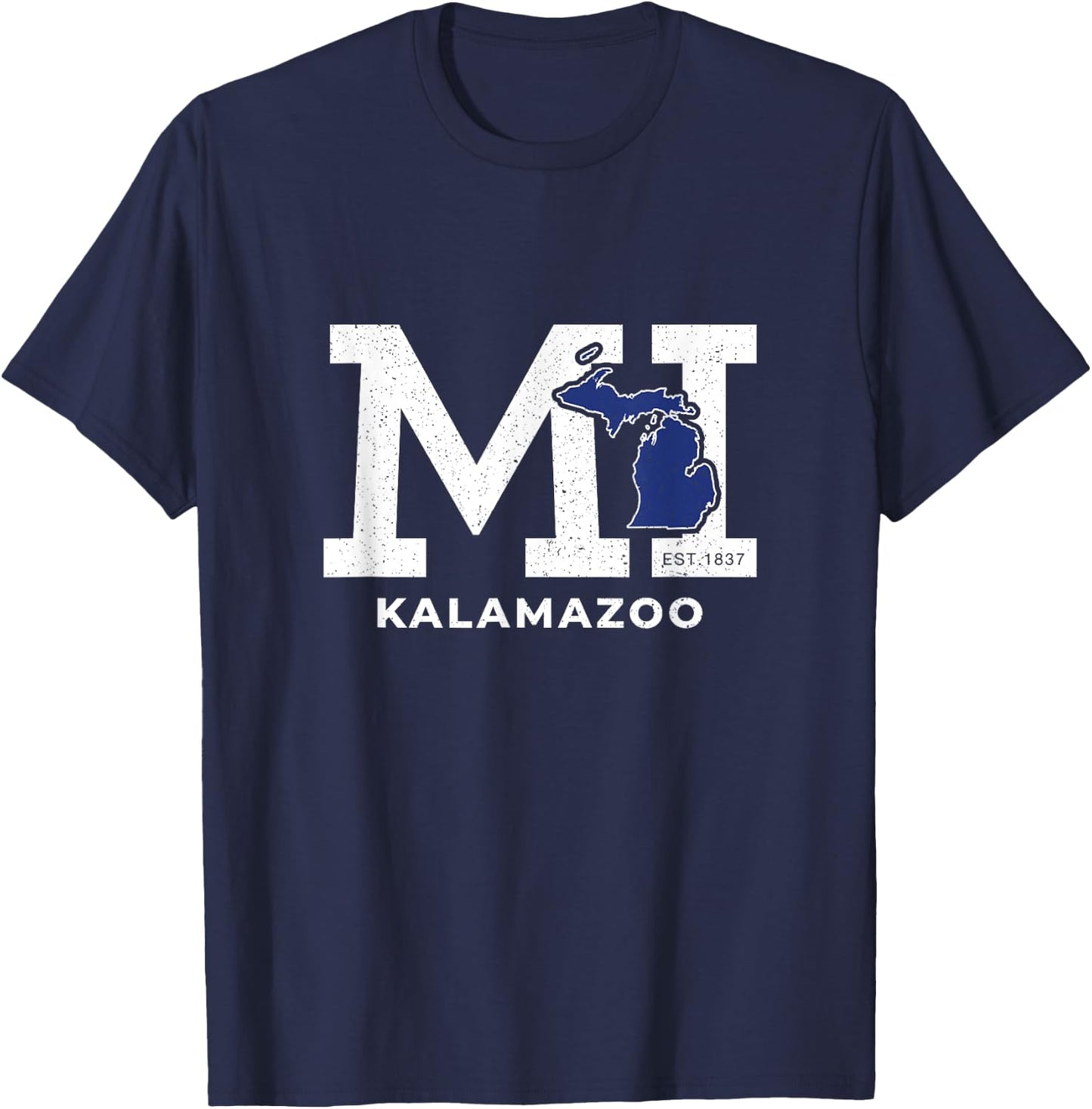 Kalamazoo Michigan MI Block Letters Vintage Athletic Sport T-Shirt - T-Shirt | Navy