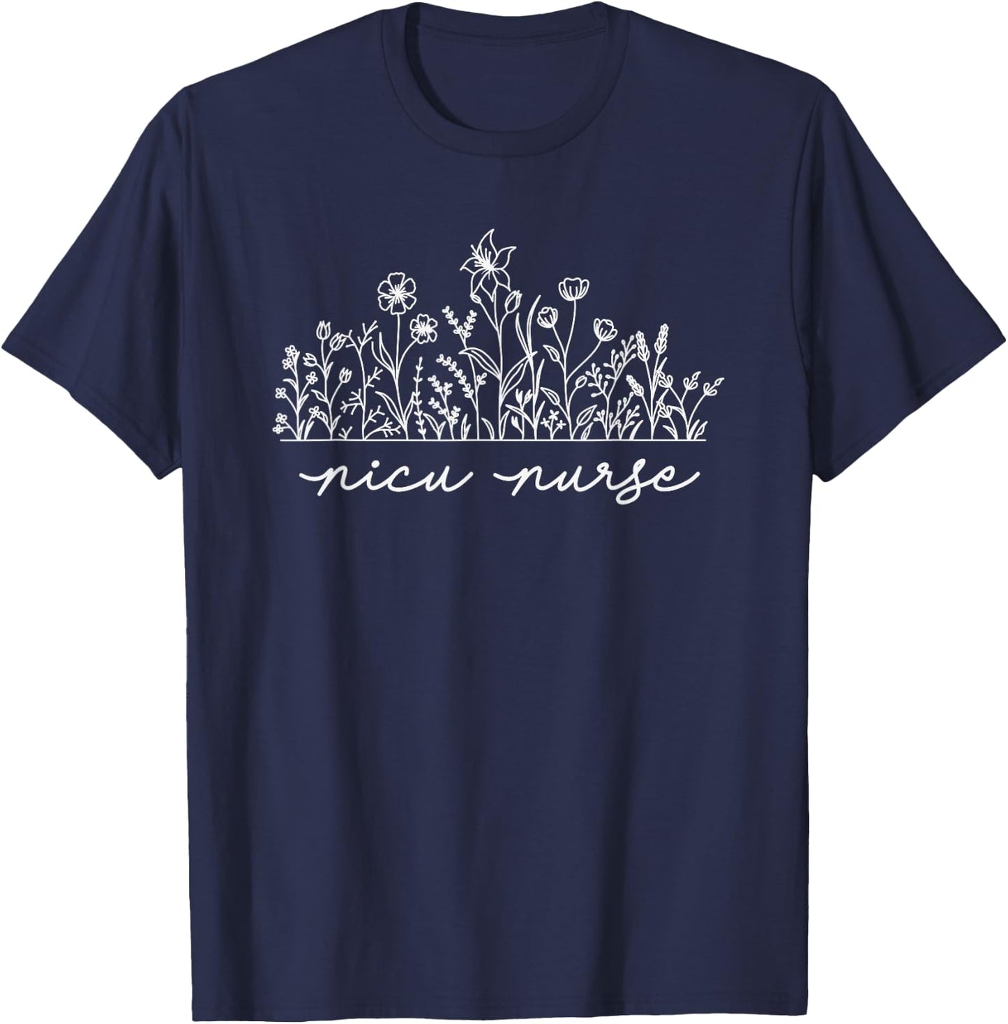 Floral NICU Nurse T-Shirt - T-Shirt | Navy