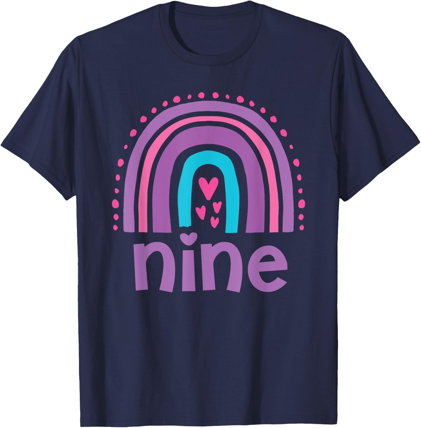 Girl's 9th Birthday Boho Rainbow Nine 9 Years Old Colorful T-Shirt - T-Shirt | Navy