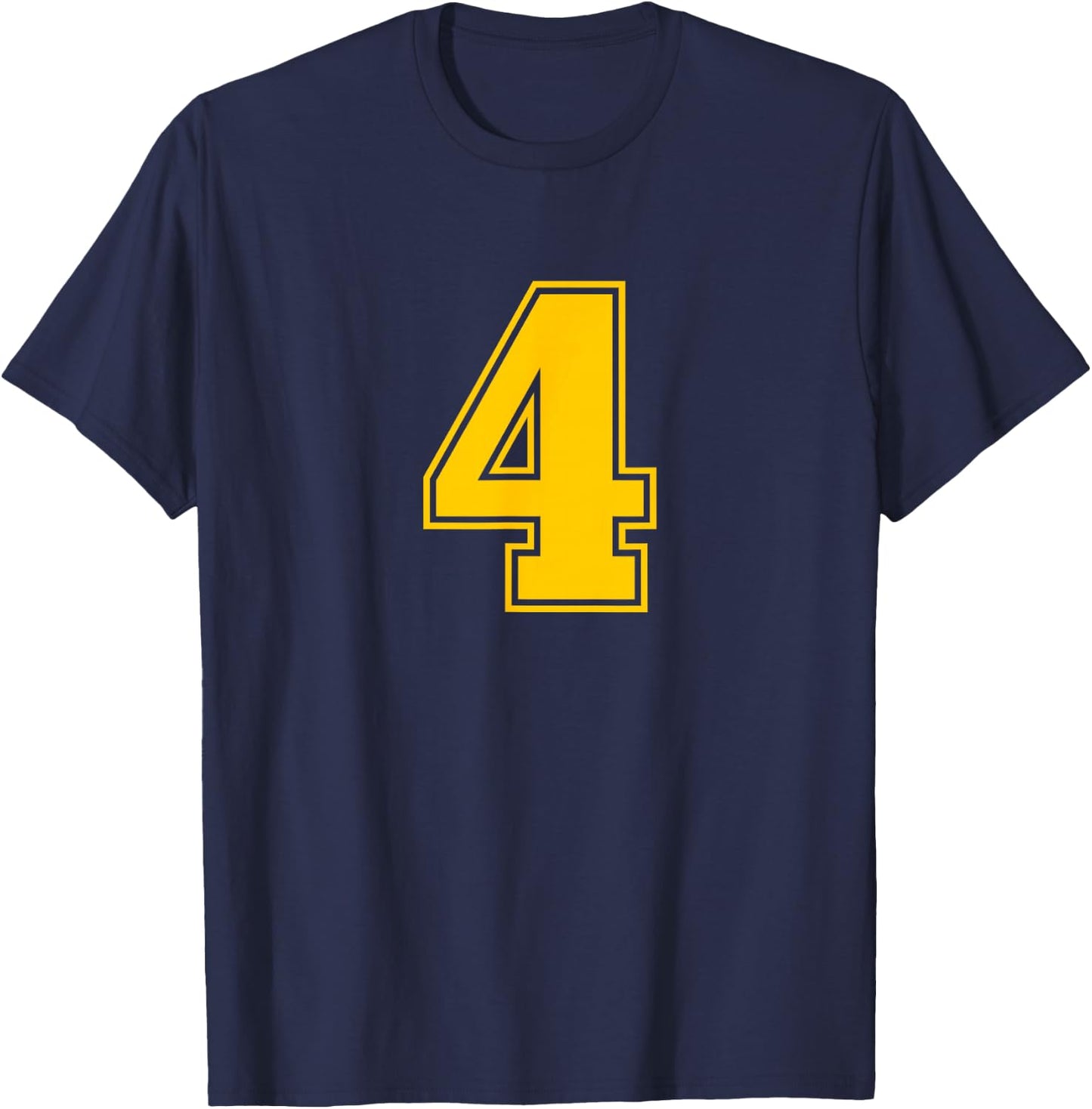 Yellow Sports Team Number #4 T-Shirt - T-Shirt | Navy