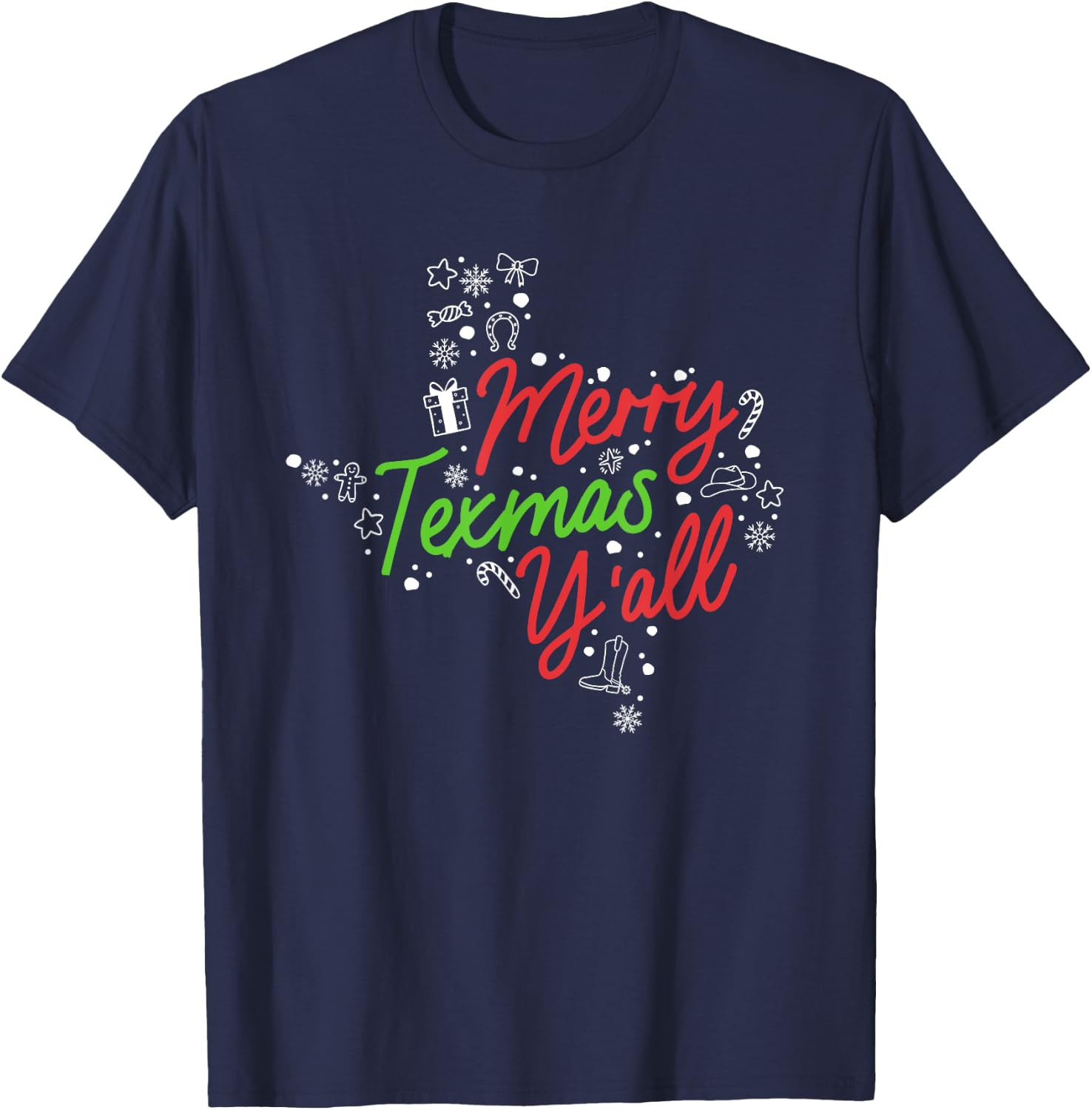 Merry Texmas Y'all Cute Southern Christmas Texas Holidays T-Shirt - T-Shirt | Navy