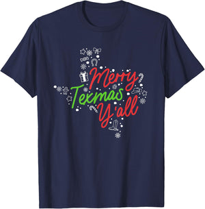 Merry Texmas Y'all Cute Southern Christmas Texas Holidays T-Shirt - T-Shirt | Navy