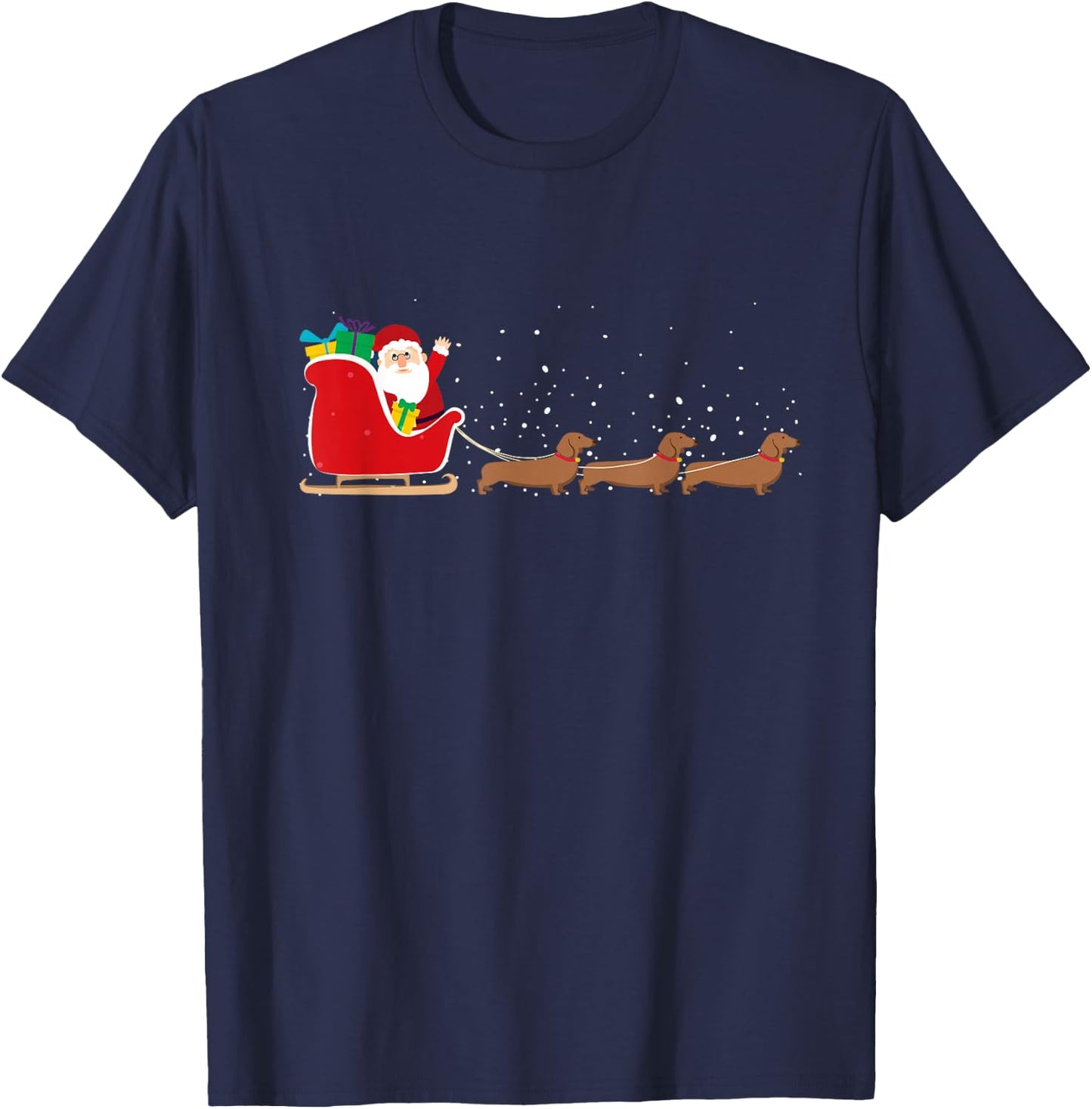 Dachshund Santa Christmas Sleigh - Funny Dachshund Xmas T-Shirt - T-Shirt | Navy