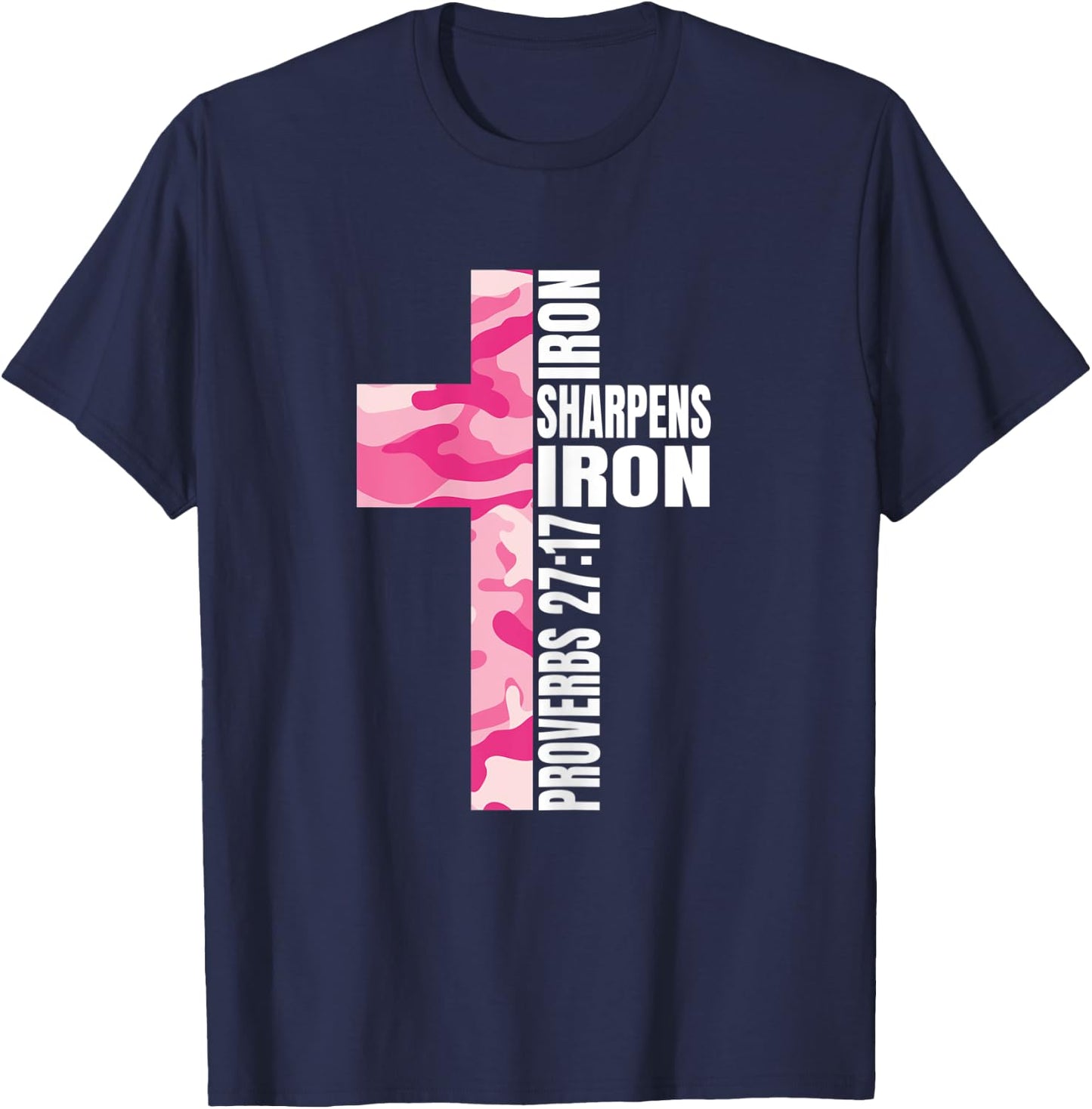 Pink Camo Cross Christian Best Friend Bible Verse Graphic T-Shirt - T-Shirt | Navy