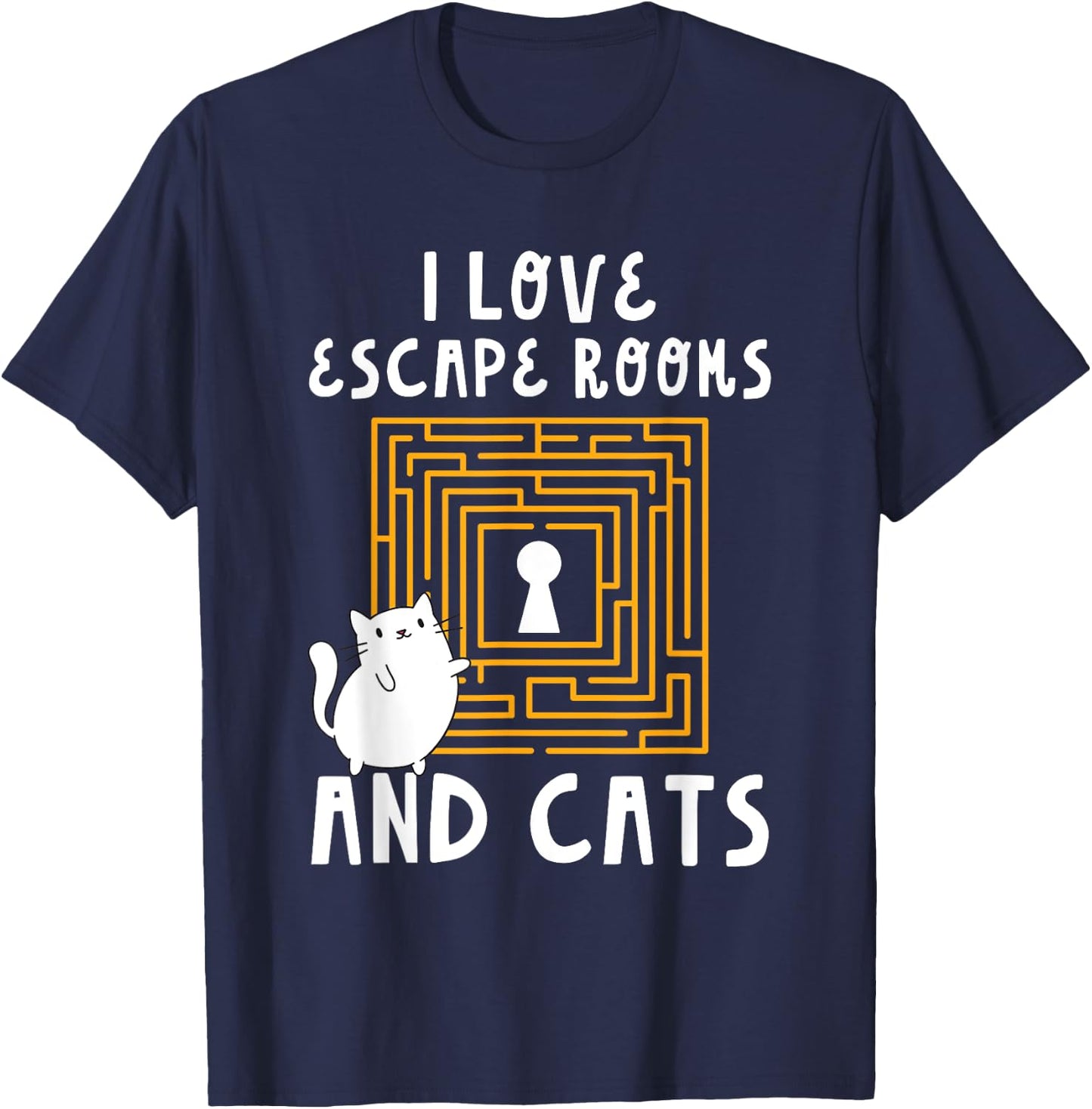 Cute I Love Escape Rooms And Cats Puzzle Game Mystery T-Shirt - T-Shirt | Navy