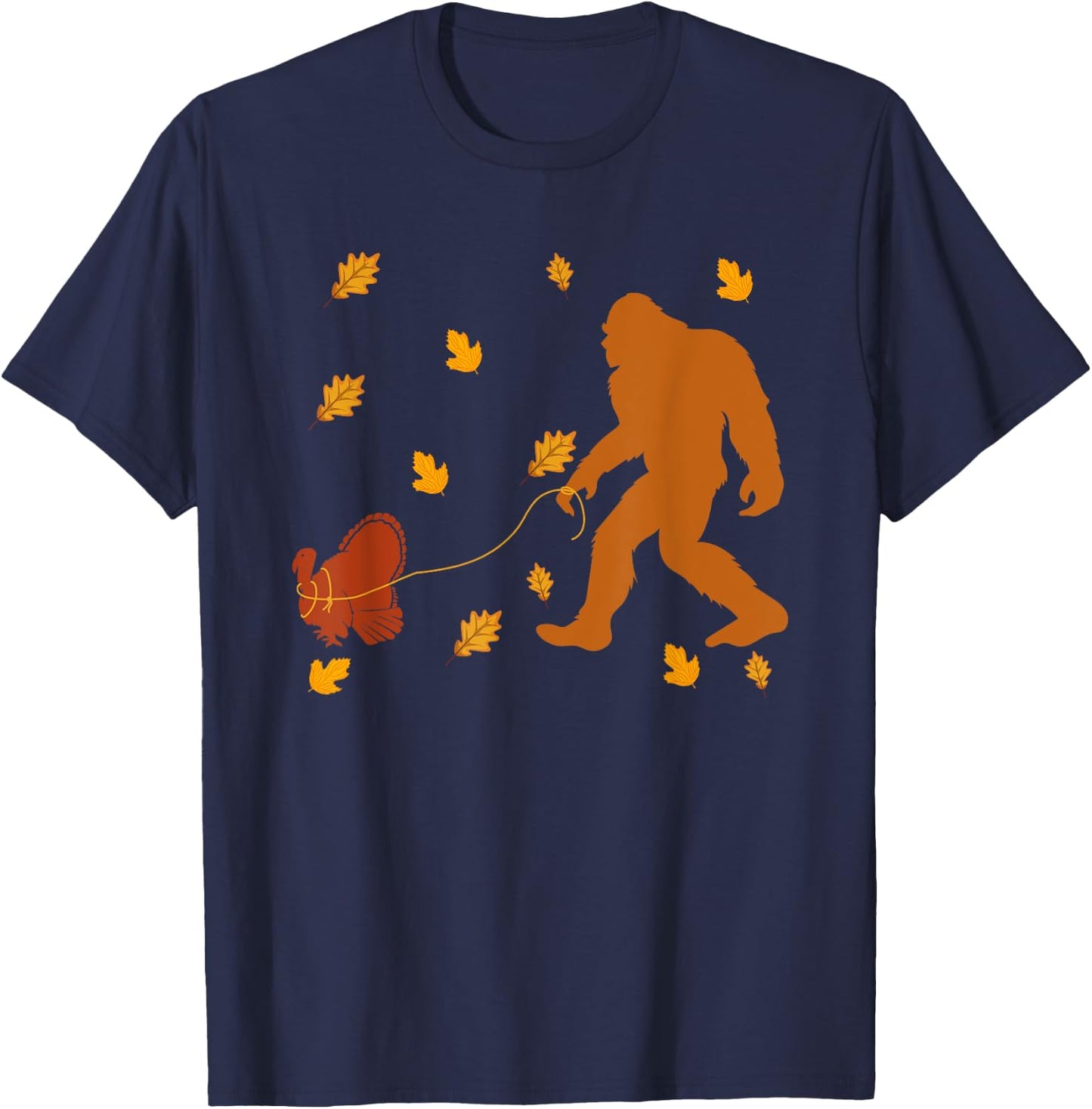 Bigfoot Sasquatch Turkey Autumn Fall Thanksgiving Day T-Shirt - T-Shirt | Navy