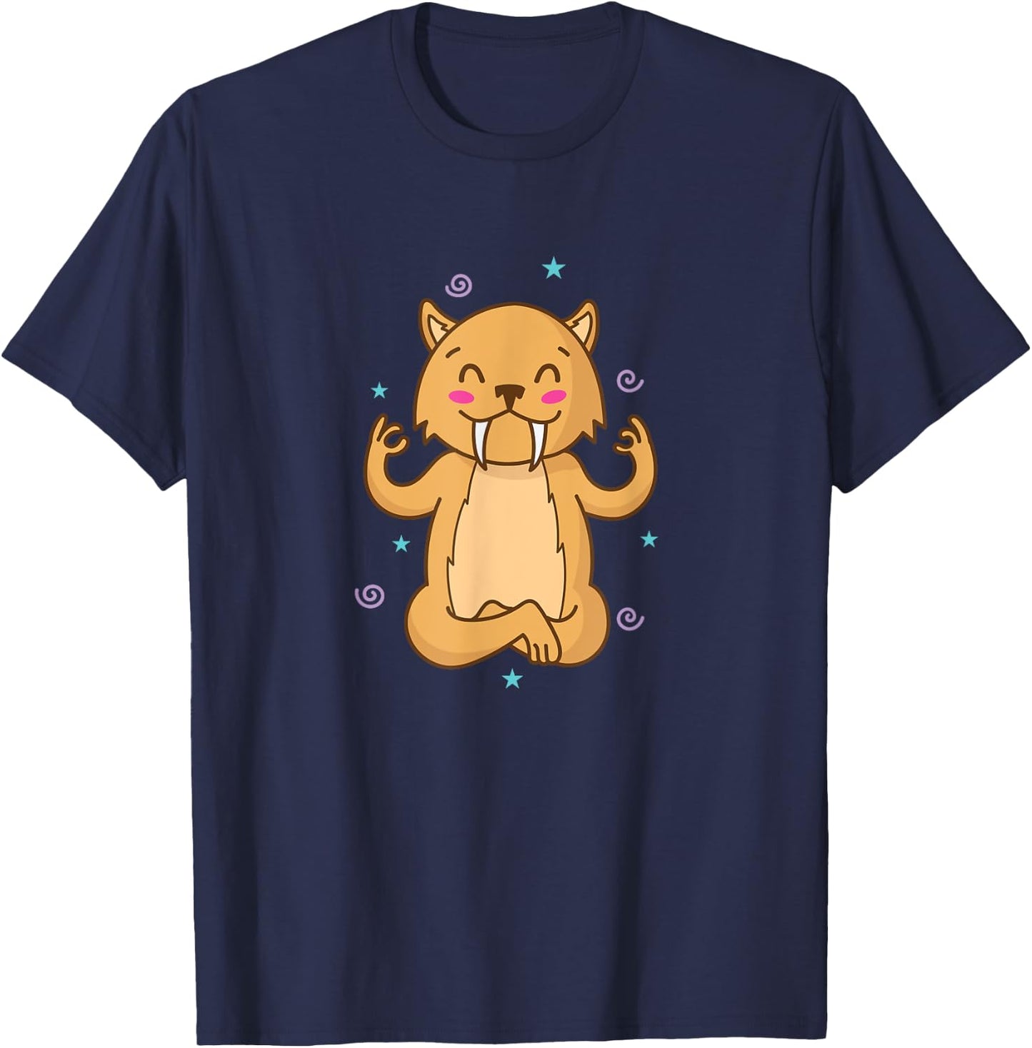 Saber Tooth Tiger meditates wild Cat Predator Men Women Kids T-Shirt - T-Shirt | Navy
