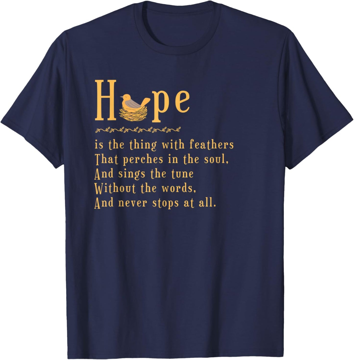 Emily Dickinson Hope is The Thing With Feathers Bird Nest T-Shirt - T-Shirt | Navy