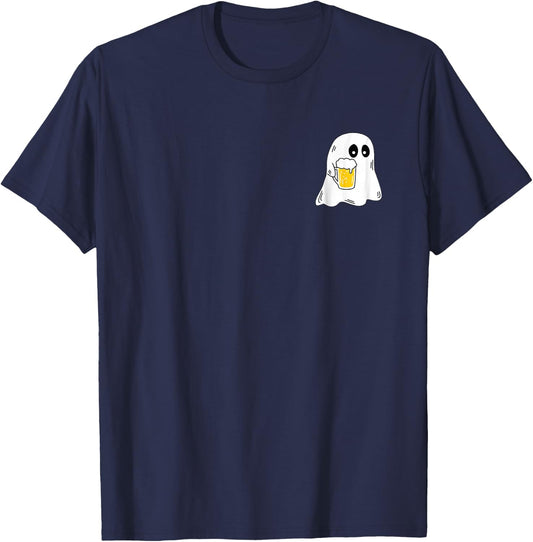 Ghost Drinking Beer Funny Halloween Costume Beer Lover T-Shirt - T-Shirt | Navy