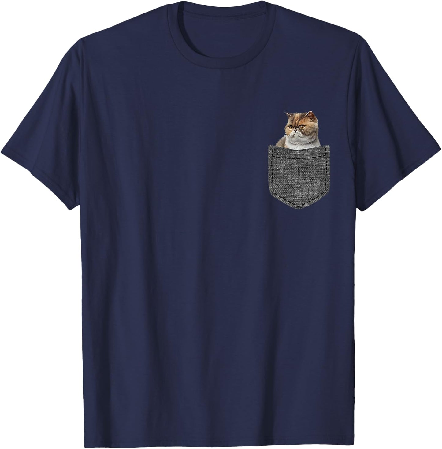 Persian Cat in Pocket T-Shirt - T-Shirt | Navy