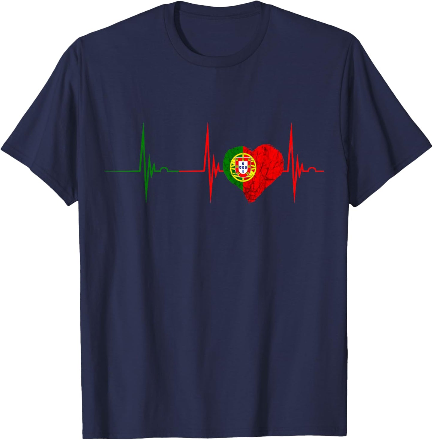 Heartbeat EKG Pulse Portugal Portugal Flag Portuguese Pride T-Shirt - T-Shirt | Navy