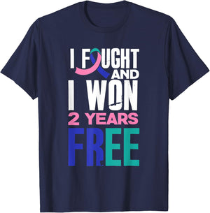 I Fought And I Won 2 Years Free Thyroid Cancer Survivor T-Shirt - T-Shirt | Navy