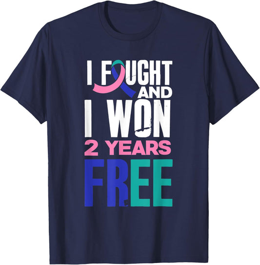 I Fought And I Won 2 Years Free Thyroid Cancer Survivor T-Shirt - T-Shirt | Navy