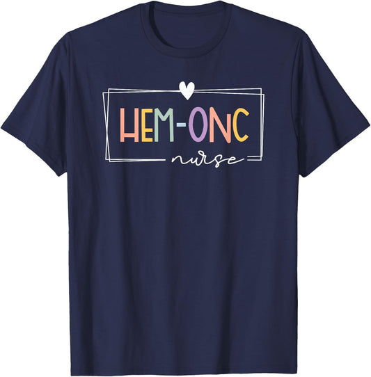 Retro Hem-Onc Hematology Oncology Pediatric Rainbow Nurse T-Shirt - T-Shirt | Navy