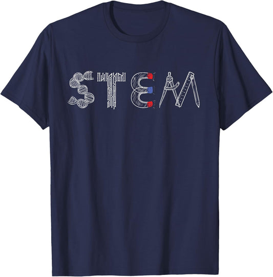 ETHRLO STEM Science, Technology, Engineering, Math - Black, Small, Short Sleeve, , Classic Fit, Lace Embellishment, All Seasons, 1 Count T-Shirt - T-Shirt | Navy