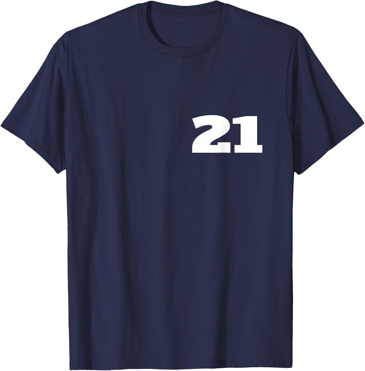 Number 21 Twenty-one Sports Team FRONT AND BACK PRINT T-Shirt - T-Shirt | Navy