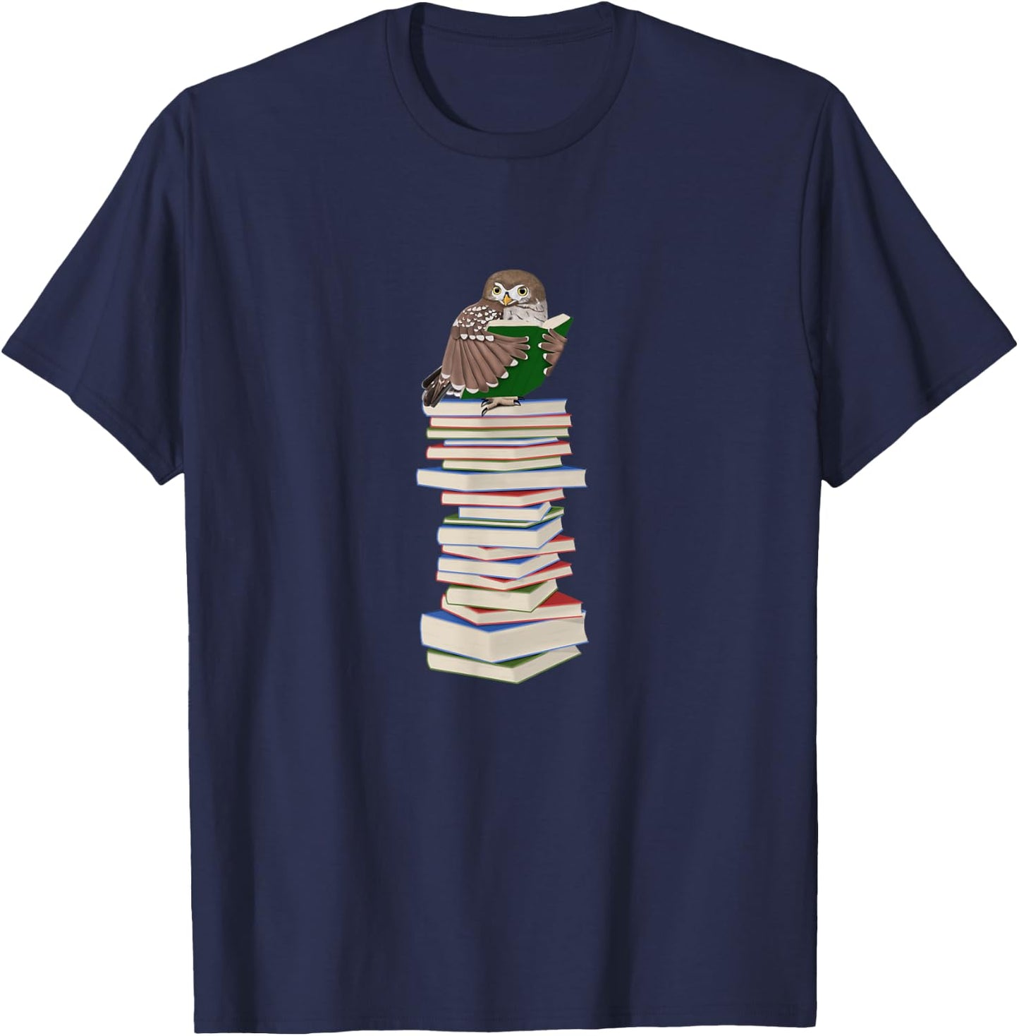 Owl with Books Bird Birdlover Birdwatcher Animal Biologist T-Shirt - T-Shirt | Navy
