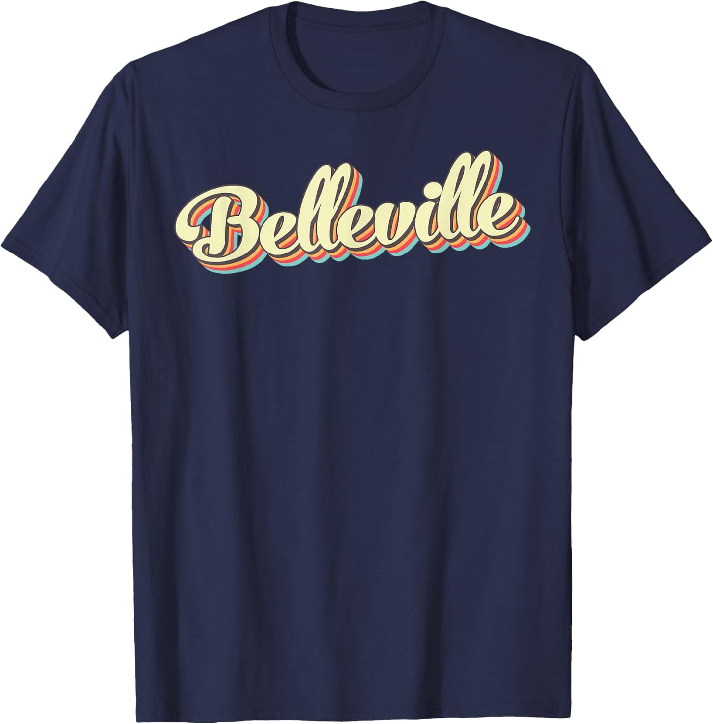 Belleville Retro Art Baseball Font Vintage T-Shirt - T-Shirt | Navy