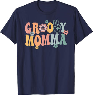 Groovy Momma Retro Mom Matching Family 1st Birthday Party T-Shirt - T-Shirt | Navy