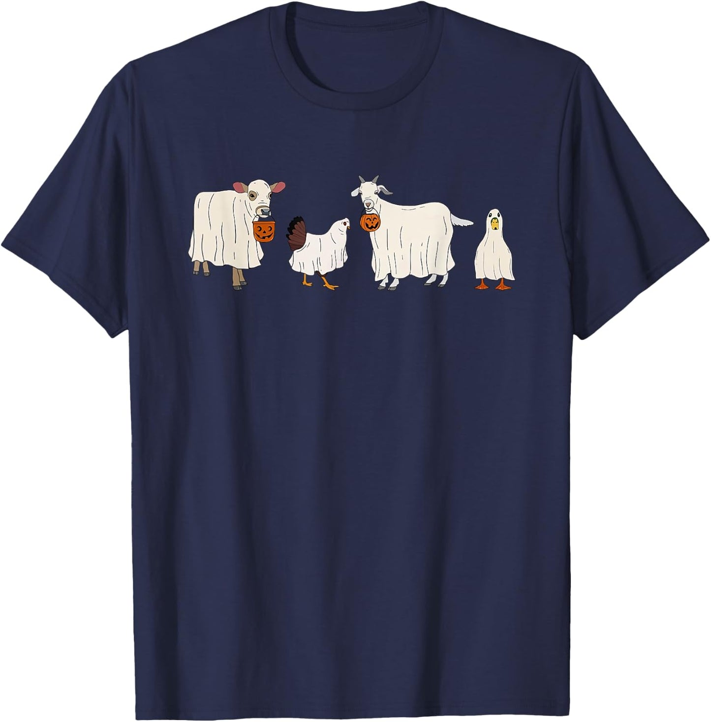 Funny Ghost Cow Halloween Farm Animals Pumpkin Spooky Season T-Shirt - T-Shirt | Navy
