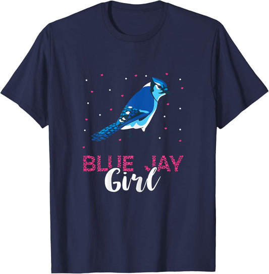 Blue Jay Girl Birder Stellers Jay Blue Jay Bird Ornithology T-Shirt - T-Shirt | Navy