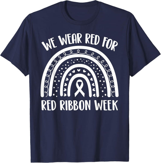 We Wear Red Ribbon Awareness Week Rainbow & Pink T-Shirt - T-Shirt | Navy