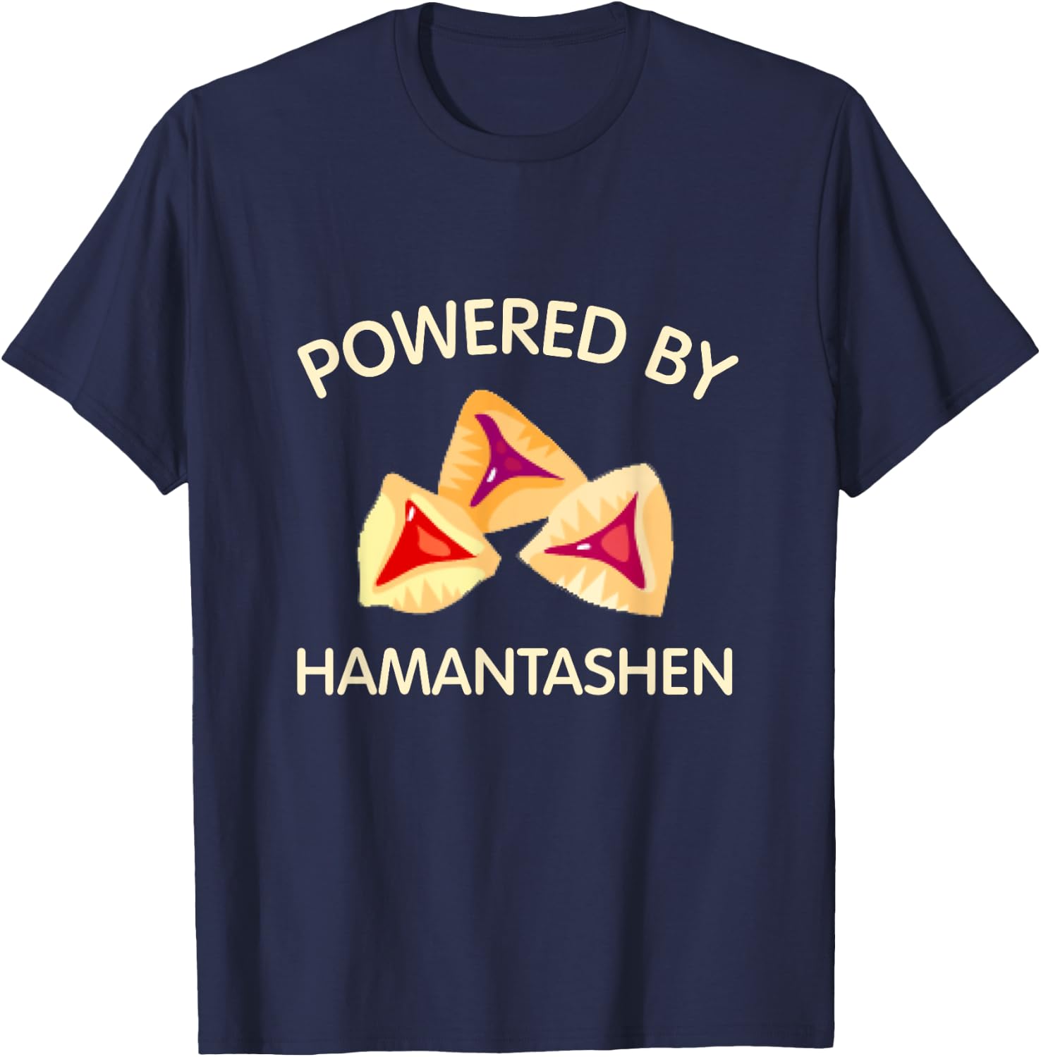 Powered By Hamantashen Happy Purim Costume Party Jewish T-Shirt - T-Shirt | Navy