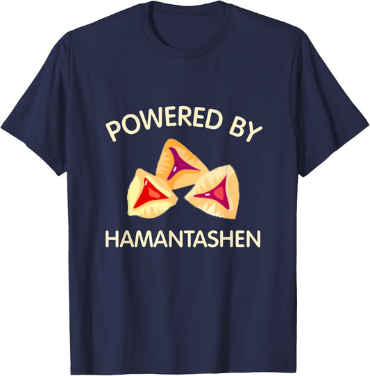 Powered By Hamantashen Happy Purim Costume Party Jewish T-Shirt - T-Shirt | Navy