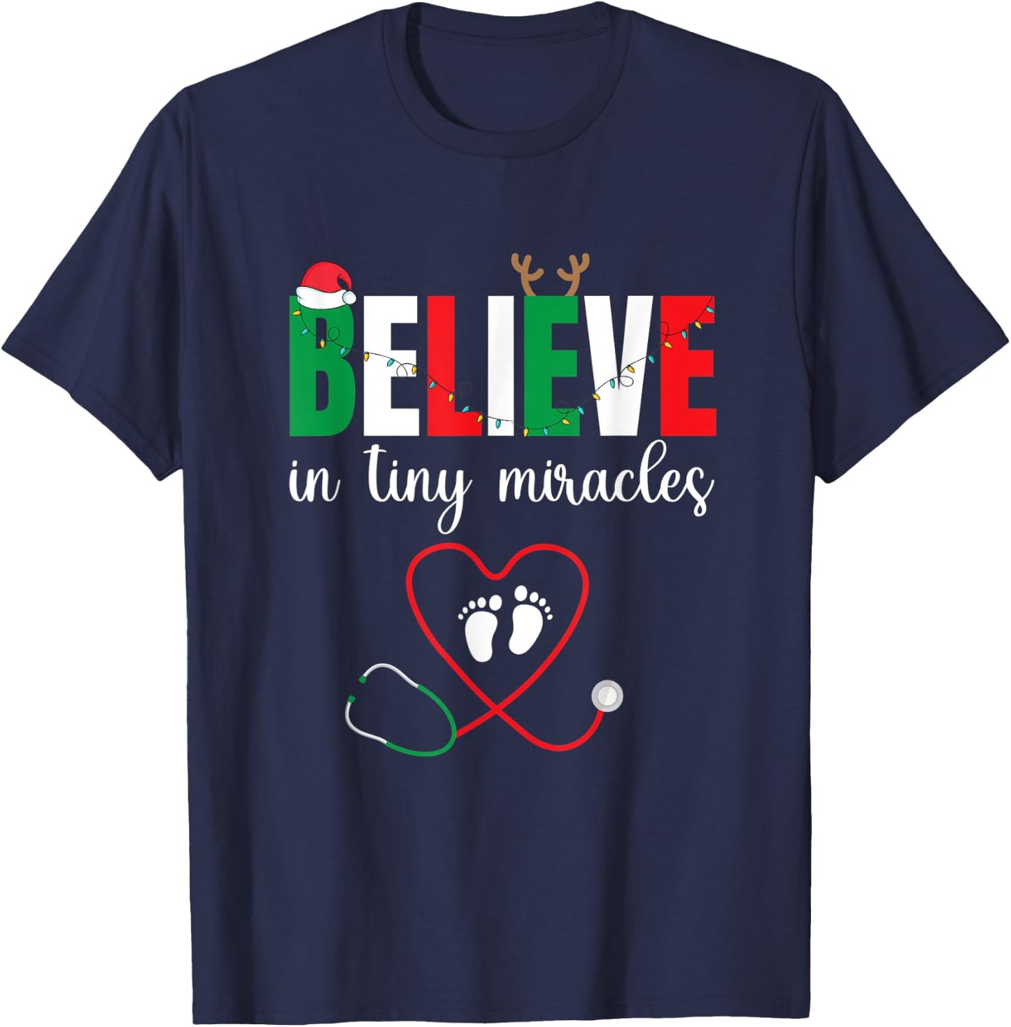 Christmas Baby Delivering - Cute Believe In Tiny Miracles T-Shirt - T-Shirt | Navy