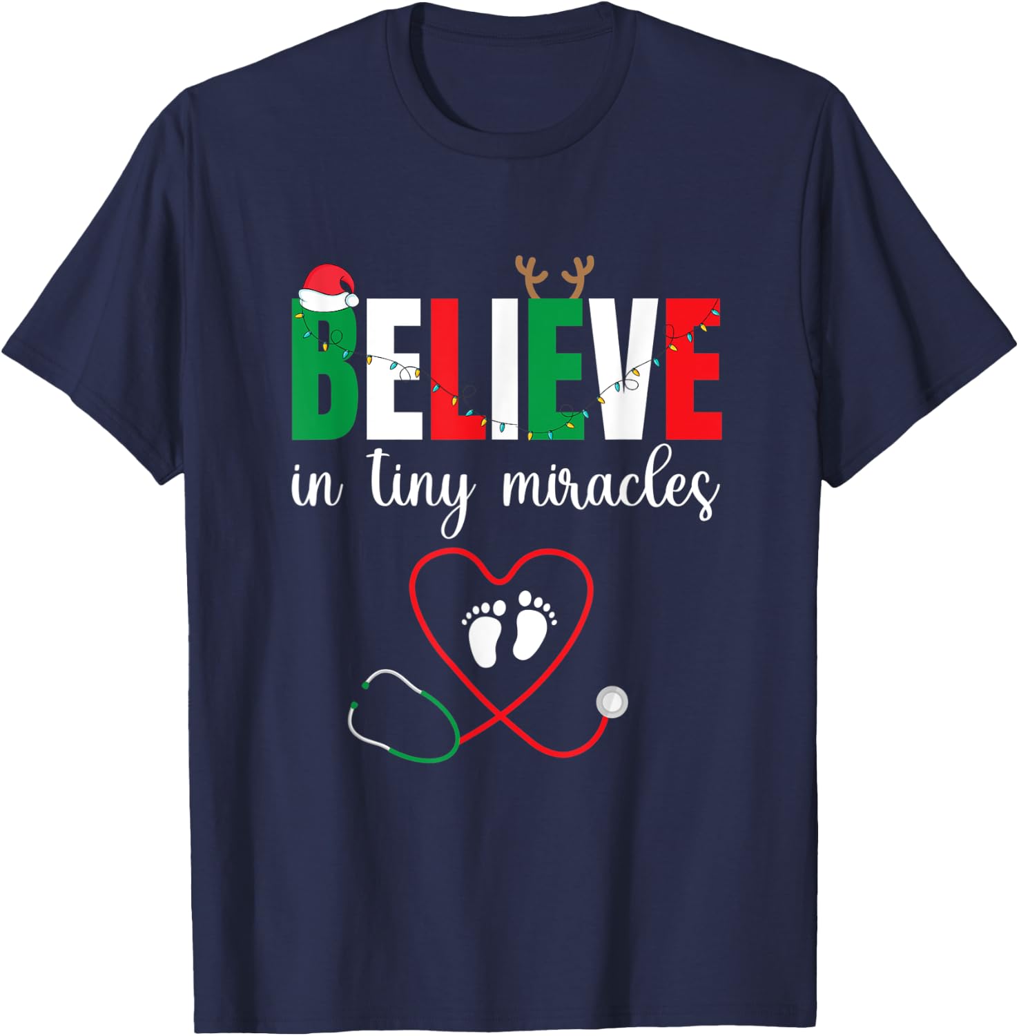 Christmas Baby Delivering - Cute Believe In Tiny Miracles T-Shirt - T-Shirt | Navy