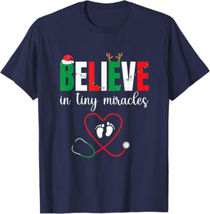 Christmas Baby Delivering - Cute Believe In Tiny Miracles T-Shirt - T-Shirt | Navy