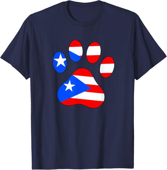 Funny Dog Paw Puerto Rico PR Flag Puerto Rican Boricua Puppy T-Shirt - T-Shirt | Navy