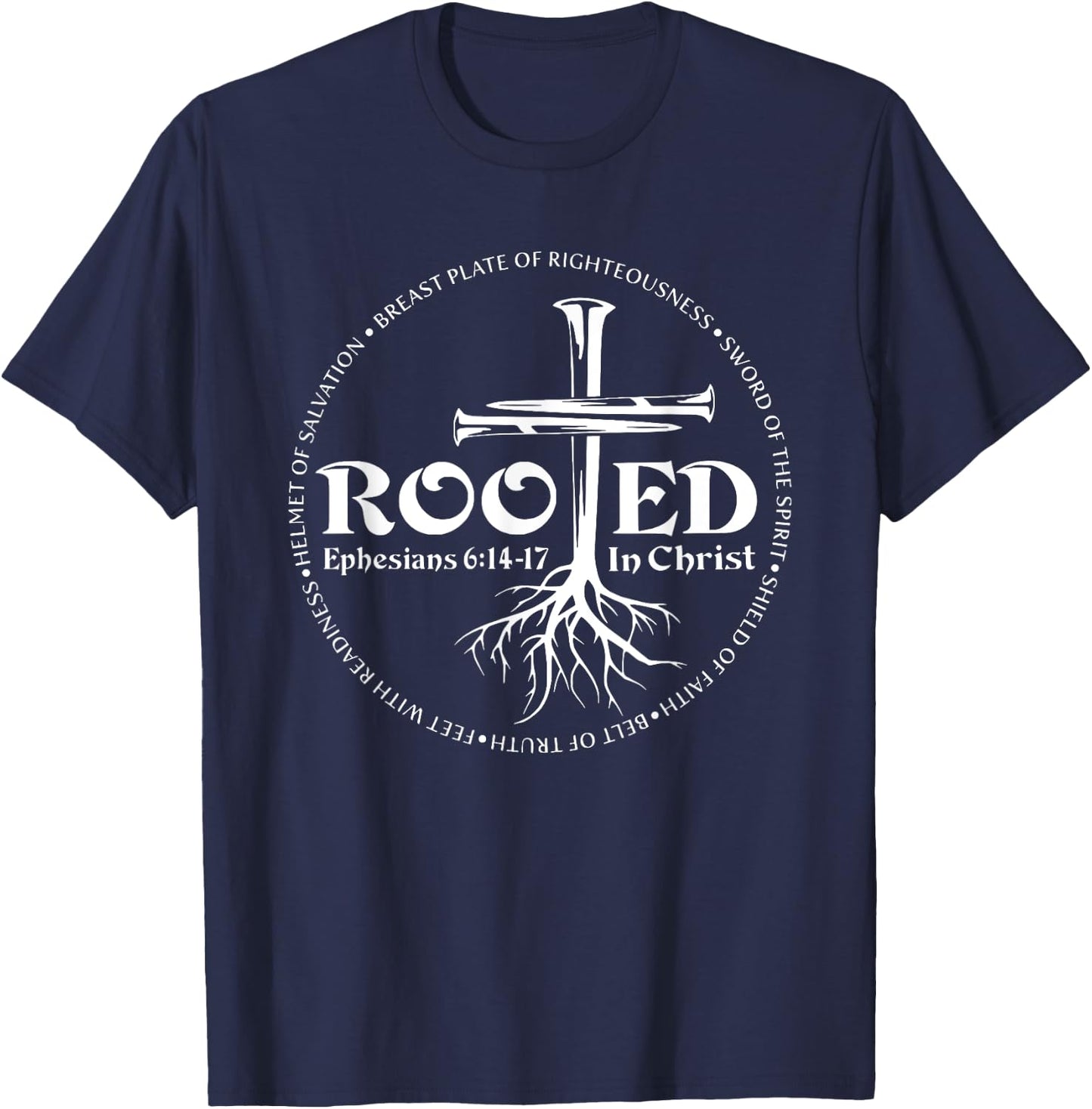 Rooted In Christ, Man Of Faith, Cross Nails T-Shirt - T-Shirt | Navy