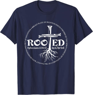 Rooted In Christ, Man Of Faith, Cross Nails T-Shirt - T-Shirt | Navy