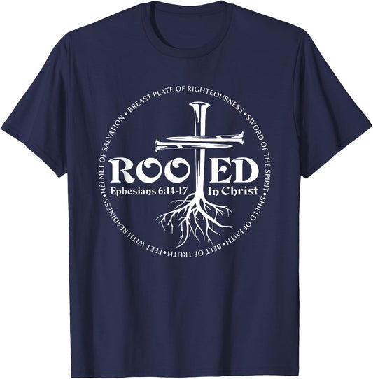 Rooted In Christ, Man Of Faith, Cross Nails T-Shirt - T-Shirt | Navy