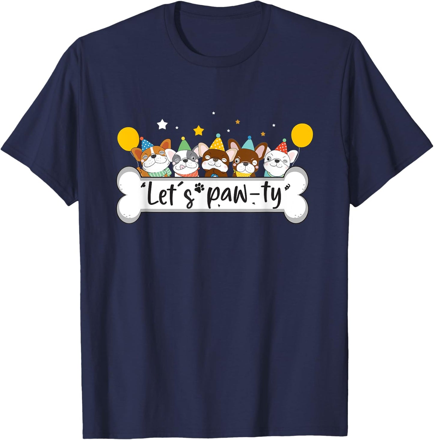 Dog Mom Birthday Dog Bday Boy Girl Let's Pawty Birthday T-Shirt - T-Shirt | Navy