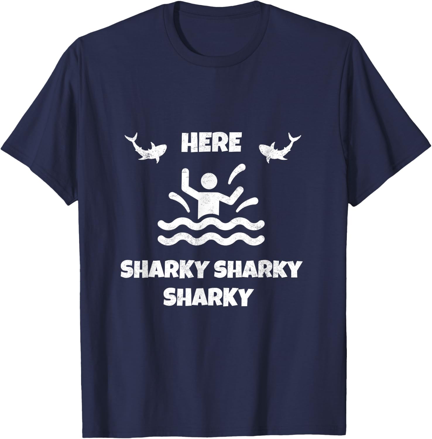 Here Sharky Sharky Fisherman Shark Deep Sea Fishing Angler T-Shirt - T-Shirt | Navy