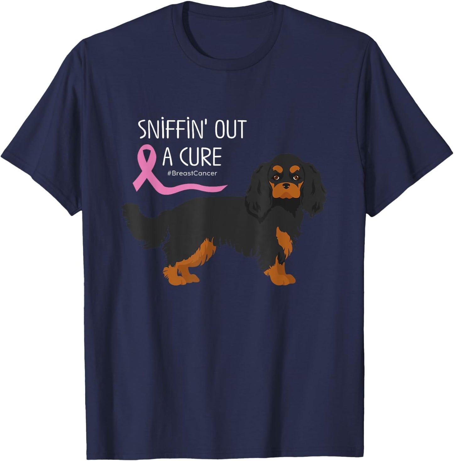 Cavalier King Charles Spaniel Lover Breast Cancer Awareness T-Shirt - T-Shirt | Navy